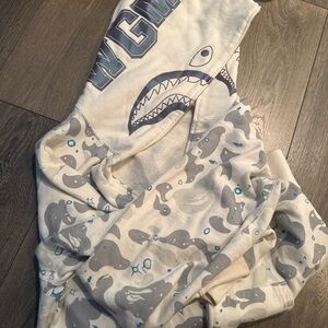Bape White and Gray Shark Hoodie